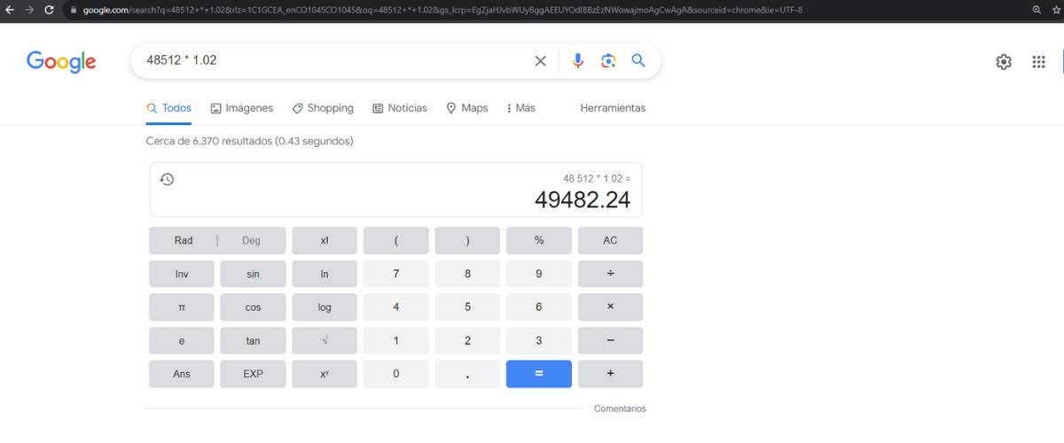 pantallazo operador de google calculadora