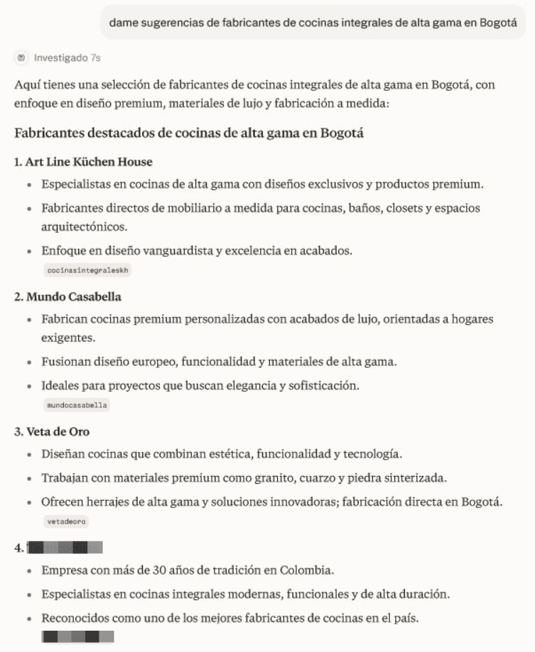 Esta es la respuesta de ChatGPT con un listado de fabricantes de cocinas integrales de alta gama en Bogotá.